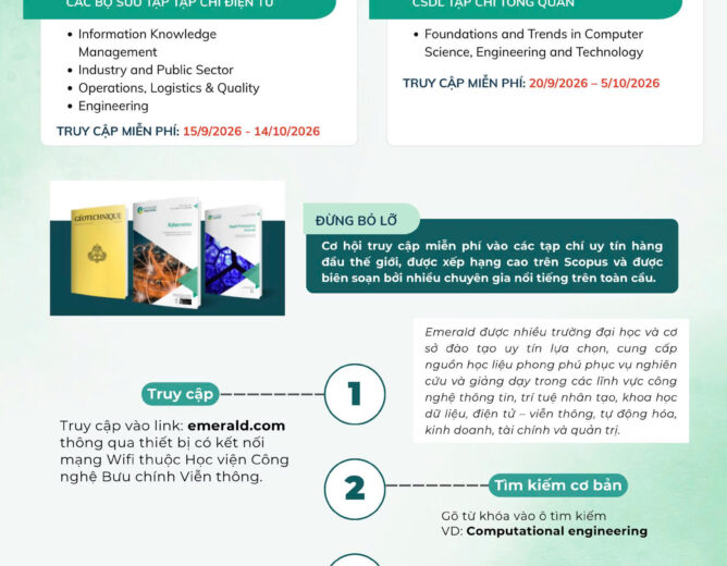 HỌC VIỆN CÔNG NGHỆ BƯU CHÍNH VIỄN THÔNG TRIỂN KHAI CHƯƠNG TRÌNH TRẢI NGHIỆM MIỄN PHÍ CƠ SỞ DỮ LIỆU TẠP CHÍ ĐIỆN TỬ EMERALD